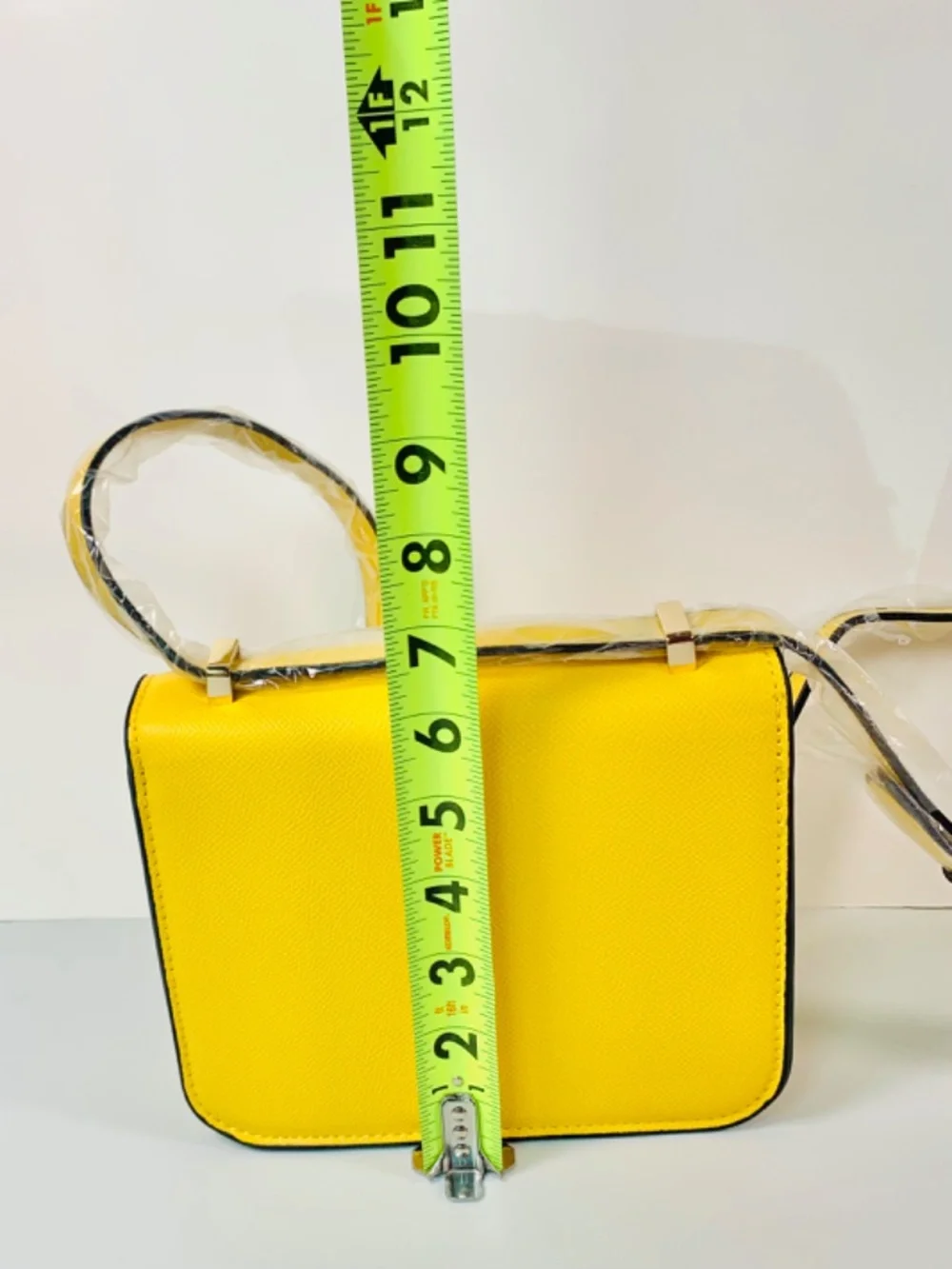 Gold Initial H Closure Crossbody Shoulder Bag Vibrant Yellow Box Silhouette